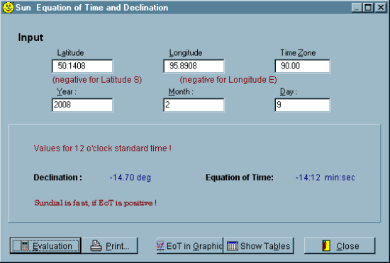 Figure 6: SONNE Features - "Sun: Equation of Time and Declination" (F12)