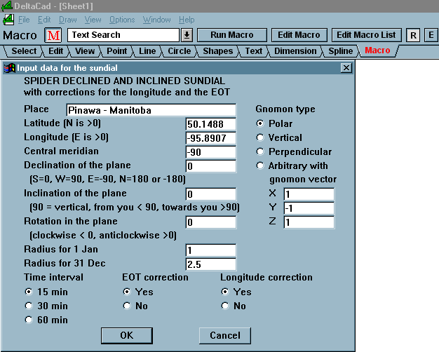 Figure 5: Spider Sundial Macro with Arbitrary Dial Plane and Gnomon