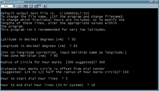 Figure 3: Horizontal Monofilar Sundial Configuration Screen