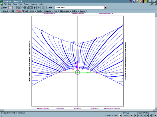 Figure 15: Bifilar Sundial with Solstices/Equinoxes (3 Lines) Date Lines