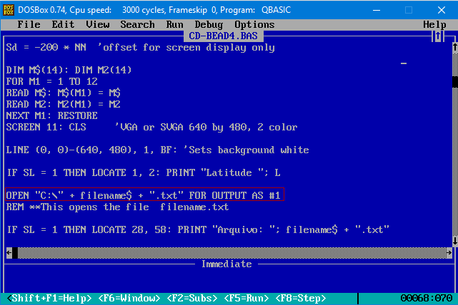 Figure 2: H2SS Sundial QBASIC Program