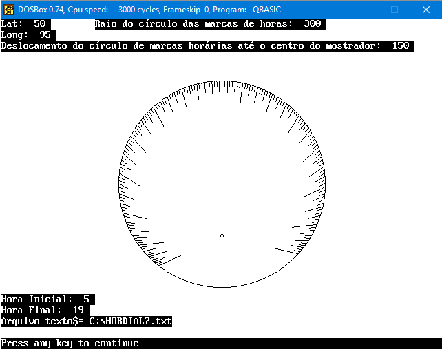 Figure 4: Horizontal Monofilar Sundial - QBASIC Screen Output