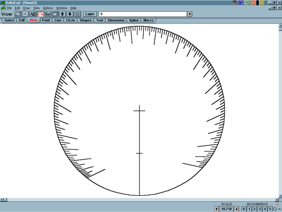Figure 5: Horizontal Monofilar Sundial DXF File Opened in DeltaCad