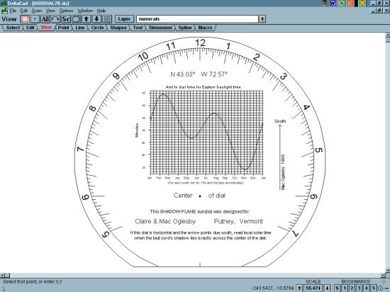 Figure 6: Completed Drawing of a Horizontal Monofilar Sundial