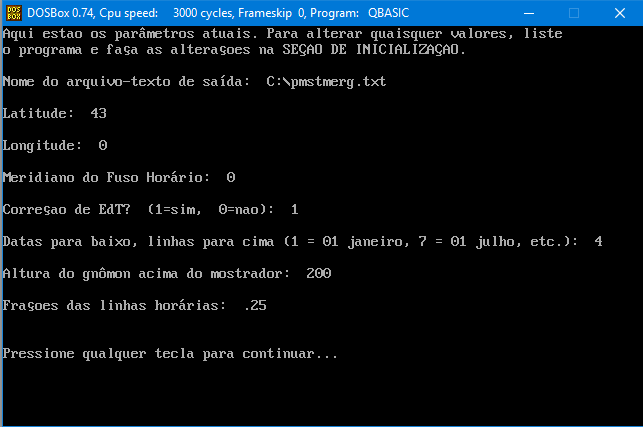 Figure 3: Polar Monofilar Standard Time Sundial Configuration Screen