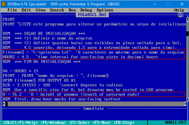 Figure 2: Double Gnomon Polar Sundial QBASIC Program