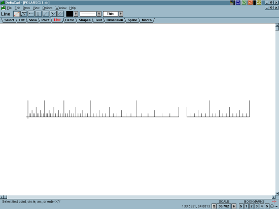 Figure 3: Double Gnomon Polar Sundial DXF File Opened in DeltaCad