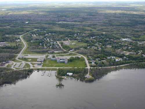 Pinawa town centre looking from the Winnipeg River.